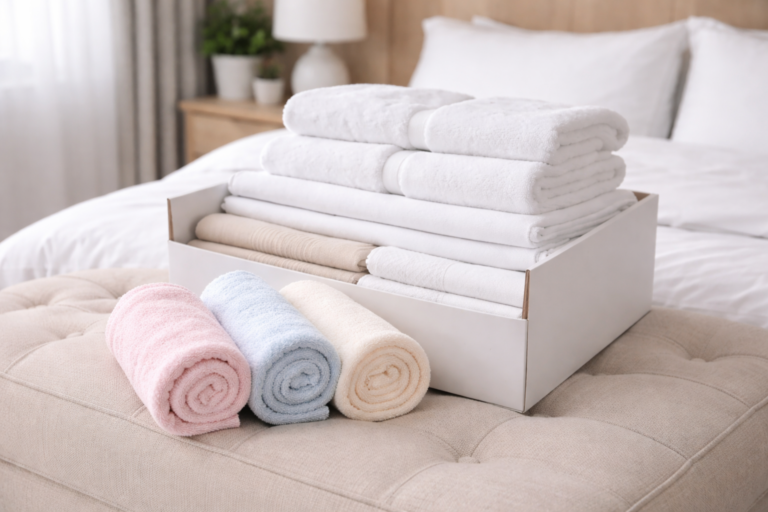 Clean folded sheets and towels prepared for an Airbnb guest in New York City