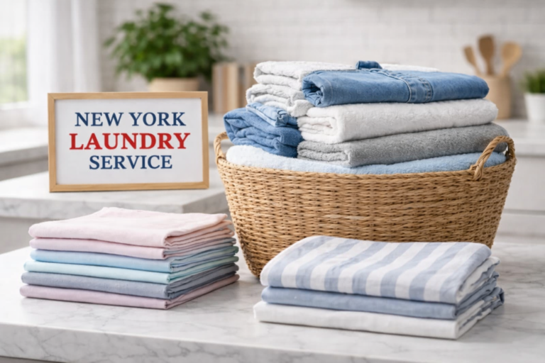 Neatly folded clothes and towels prepared by New York Laundry Service wash and fold laundry service